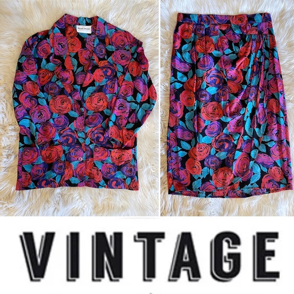 Vintage Michel Antoni Fall Floral Tulip Midi Skirt and Oversized Blazer set - Picture 2 of 16